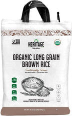 Heritage Gardens Organic Long Grain Brown Rice 80 oz (5 lb) – Whole Grain, Non-GMO, Gluten Free, Low-Arsenic, High Fiber – Himalayan Grown Everyday Brown Rice