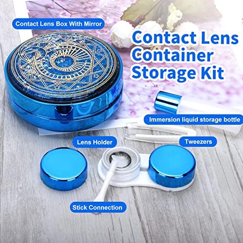 ofone Contact Lens Case, Bling Stars Cute Contact Lenses Holder Travel Kit with Remover Tool Tweezers Solution Bottle Mirror Portable Contacts Storage Container for Women Girl (Blue)