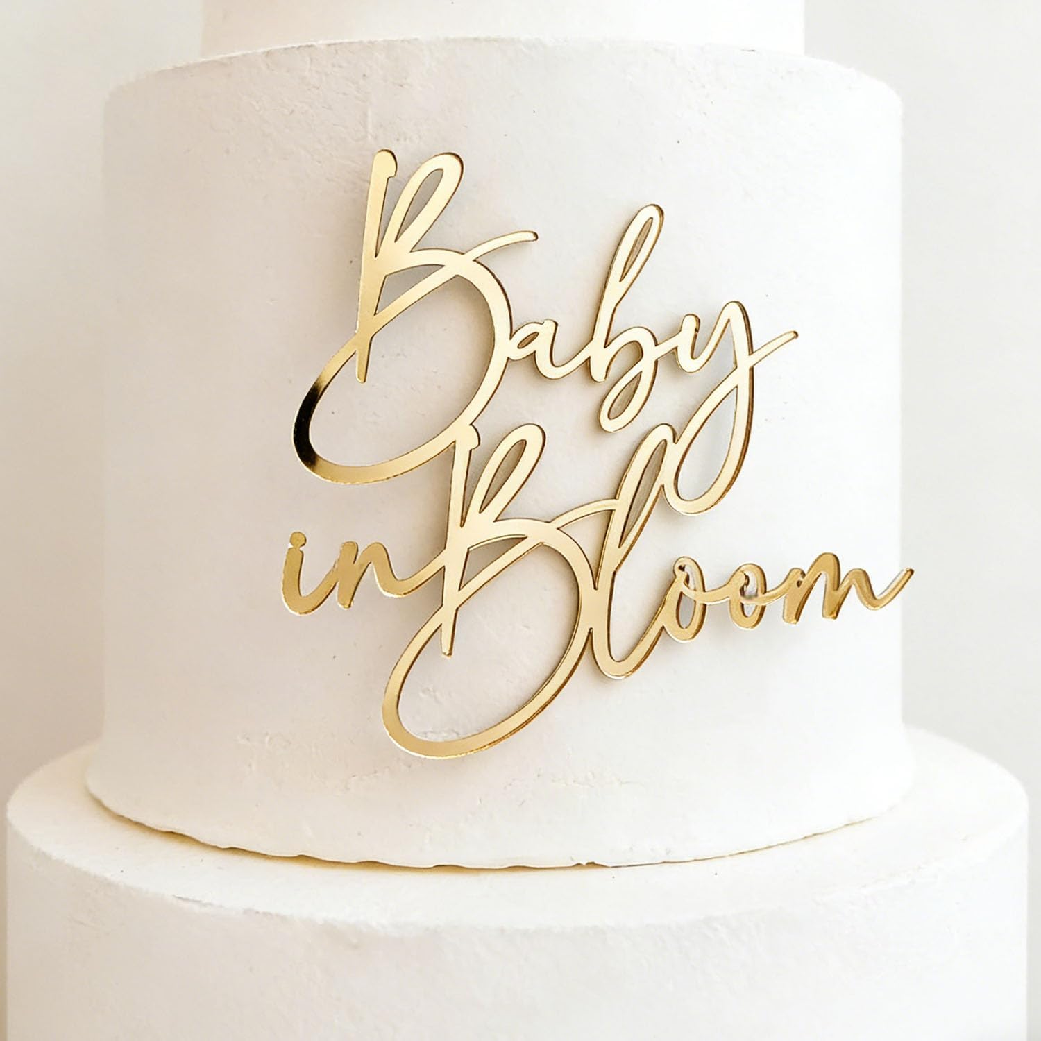 Gold Baby in Bloom Cake Topper,Baby Shower Cake Decor,Acrylic Gender Reveal Party Decoration for Birth Announcement Wecome Baby Party Supplies