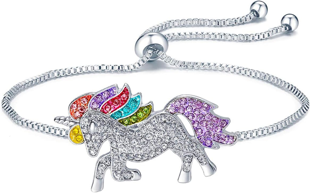 ALoveSoul Silver Tone Little Princess Rainbow Unicorn Pendant Girl Ladies Fashion Necklace Gift for Women