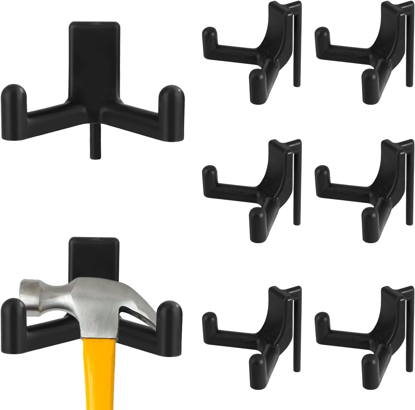 6pcs Shed Organization Hooks, Multi-Purpose Shed Hook Compatible with Rubbermaid Double-Head Design Resin Hanger Power Tools Holder for Organization and Garage Storage Accessories (Black)