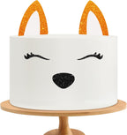 Fox Face Cake Topper, Fox Birthday Cake Decor, Orange Glitter Fox With Eyelashes Nose Ears Cake Topper for Baby Shower, Forest Animal Party Decoration