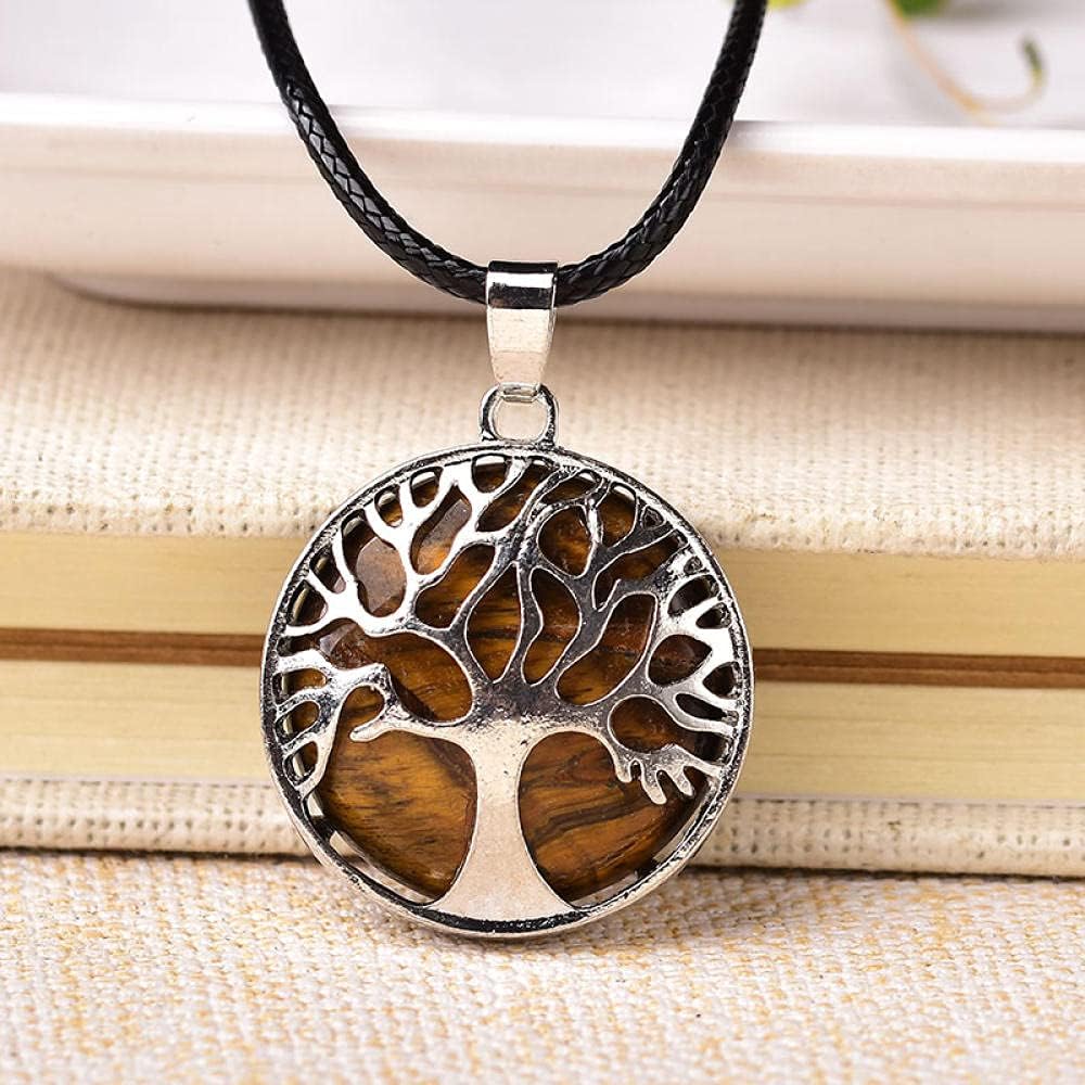 1PC Natural Crystal Tree of Life Pendant Simple Rose Quartz Mineral Jewelry for Men Women Pendulum Necklace DIY Gift-Tigers Eye