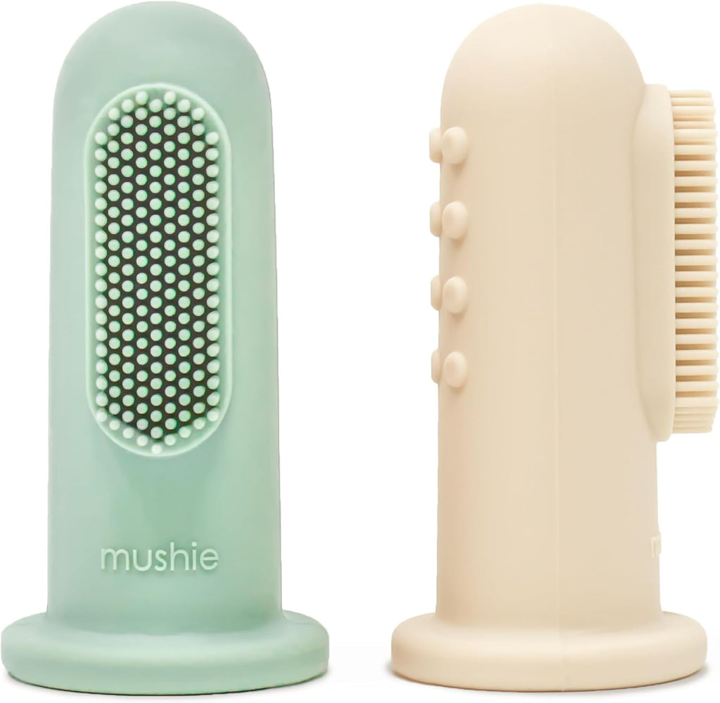mushie Baby Finger Toothbrush (Cambridge Blue/Shifting Sand) 2-Pack