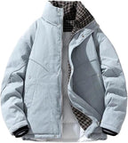 Men’S Vintage Patchwork Down Jacket Stand Collar Thicken Winter Zipper Coat