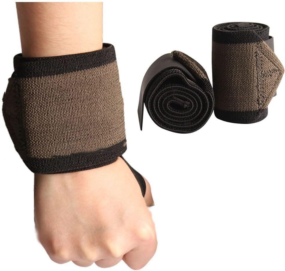 1Pair Wrist Wrap Weight Lifting Gym Cross Training Fitness Padded Thumb Brace Strap Power Hand Support Bar Wristband,Brown