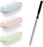 4PCS Nail Brush Long Toe Nail File Set - 3Pcs Two Sided Nail Scrubber Brushes for Cleaning Fingernails and 1Pcs Stainless Steel Long Toe Nail File for Thick Nails, Efficient Nail Care Tool