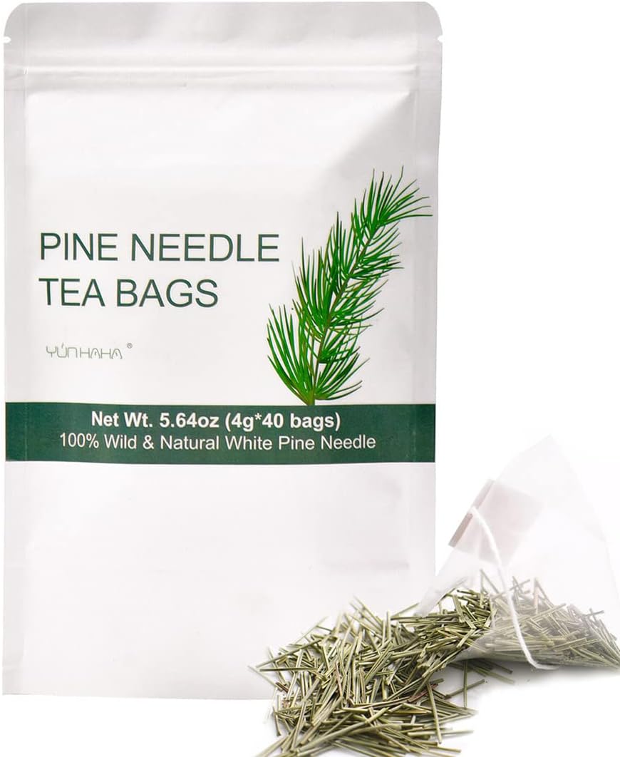 Wild Dried White Pine Needle Tea- 40 bags, 4g/bag- 100% Natural Pure Pine Needles Herbal Tea - Caffeine free- Cut & Sifted- Non-GMO - Immune Support