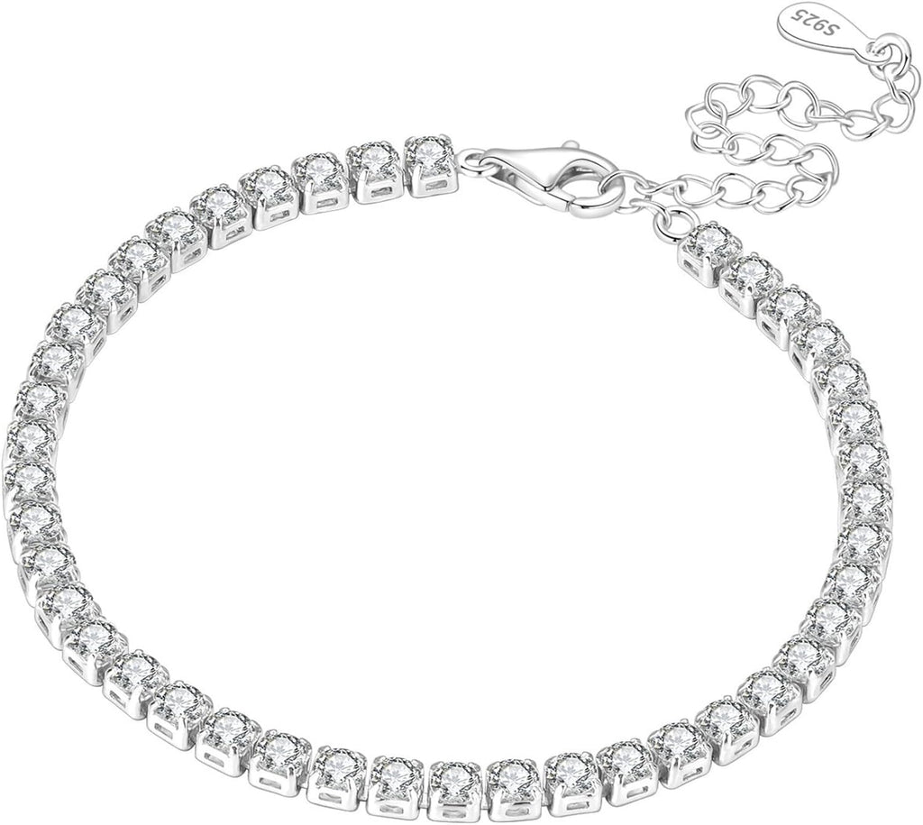 925 Sterling Silver Bracelet for Women,Silver Bracelet Chain Presents for Sister Daughter and Friend, Women's Jewelry for the Daily Occasion (Silvery | Tennis Chain)