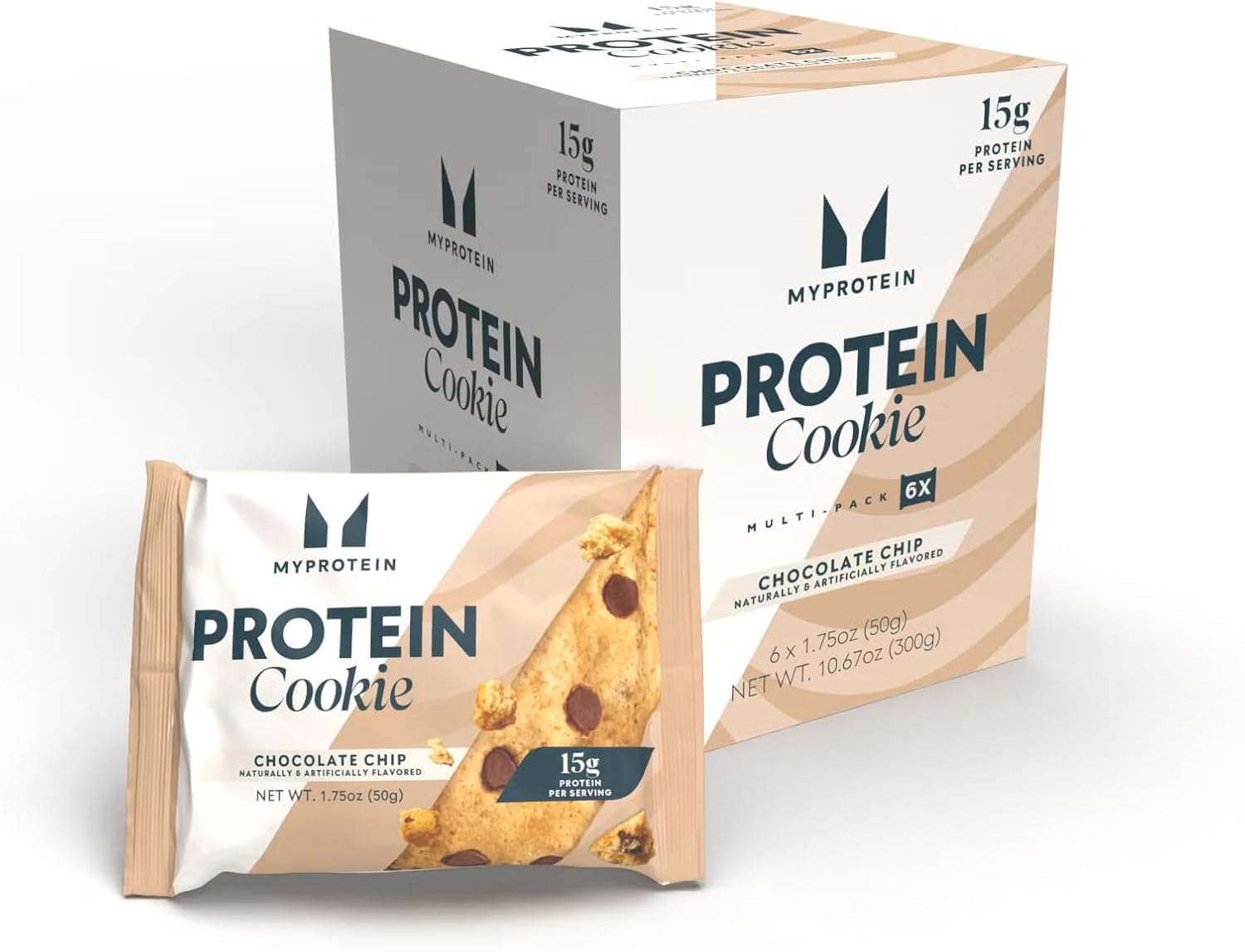 Myprotein Baked Protein Cookie, Chocolate Chip Flavor, High Protein Snack with 60g Protein Per Box (15g Per Cookie), 6 Soft-Baked 60g Cookies, Delicious Post-Workout Treat, 210 Calories Each