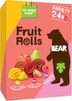 BEAR Real Fruit Snack Rolls - Gluten Free, Vegan, and Non-GMO - Variety Pack (Strawberry, Raspberry, Tropical)) – 48 Rolls, Healthy School and Lunch Snacks for Kids and Adults, 0.7 Ounce (Pack of 24)
