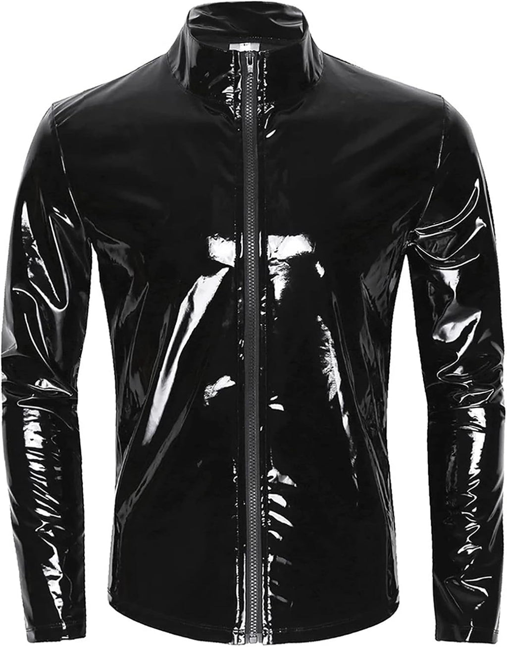 AIEOE Men’s Leather Metallic Shirts Shiny Slim Fit Stretch Top Wetlook Club Party Undershirts