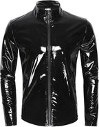 AIEOE Men’s Leather Metallic Shirts Shiny Slim Fit Stretch Top Wetlook Club Party Undershirts