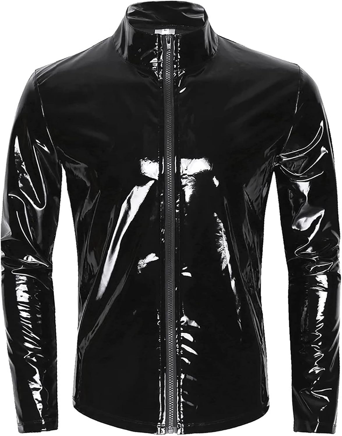 AIEOE Men’s Leather Metallic Shirts Shiny Slim Fit Stretch Top Wetlook Club Party Undershirts
