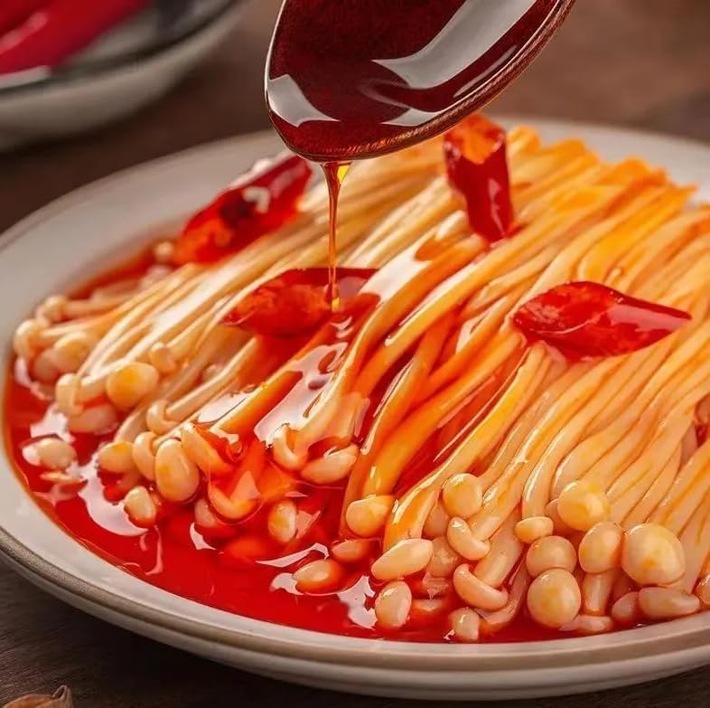 Instant Fresh spicy golden enoki mushroom 60g*3/6/9 bag,Spicy strips latiao,Marinated vegetables，red oil enoki mushroom，pickles,Chinese snacks,side dishes,office casual Dishes，vegetarian (3 bags)
