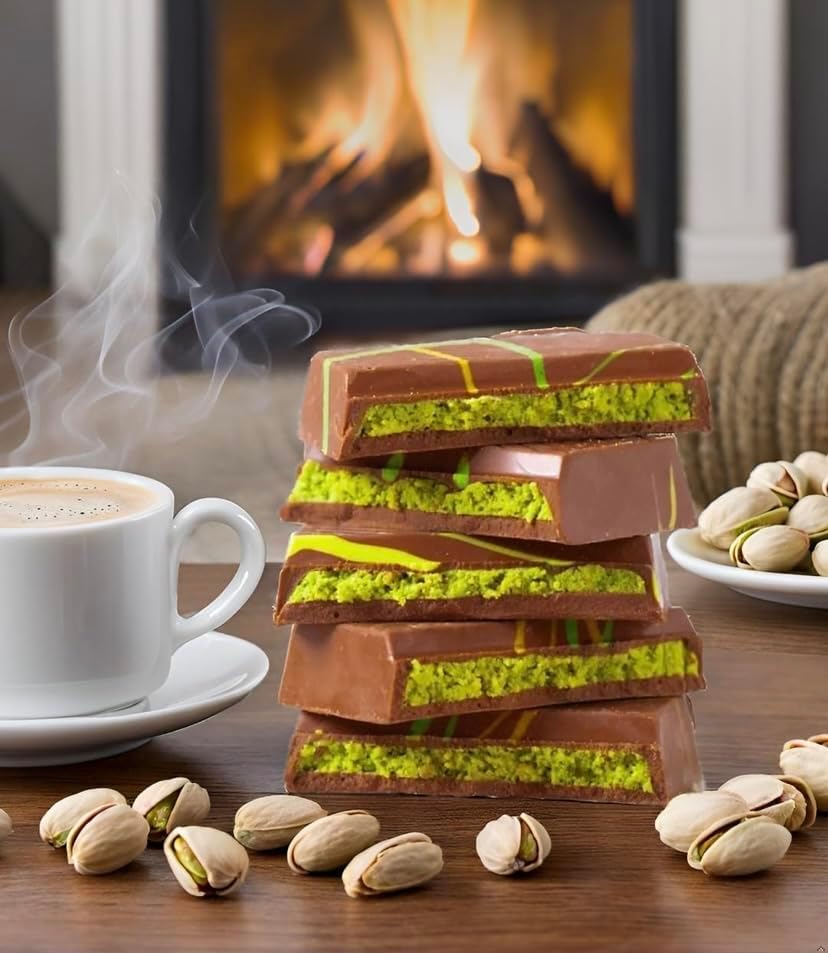 Dubai Chocolate Crunchy Kunafa Pistachio Bar, 6.7 oz Exclusive Luxury Dessert, Premium Knafeh Pistachio Chocolate Bar, Freshly Made Perfect for Gifting