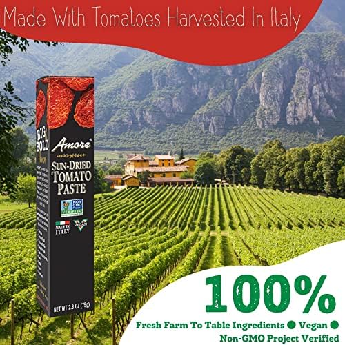 Amore Vegan Sun Dried Tomato Paste In A Tube - Non GMO Certified and Made In Italy 2.8 Ounce (Pack of 12)
