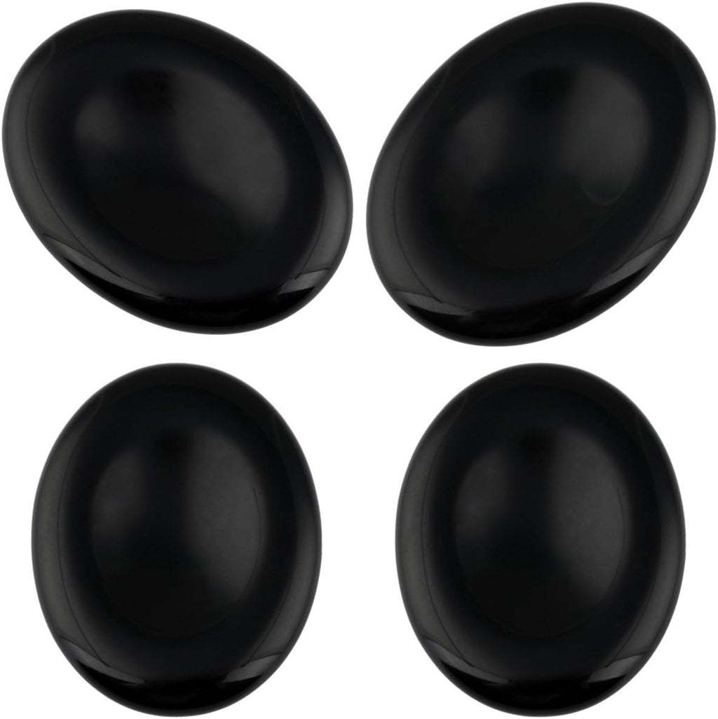 mookaitedecor Black Obsidian Thumb Worry Stone, Pocket Palm Stones Crystal Healing Reiki Stress Relief Pack of 4, Oval Shape