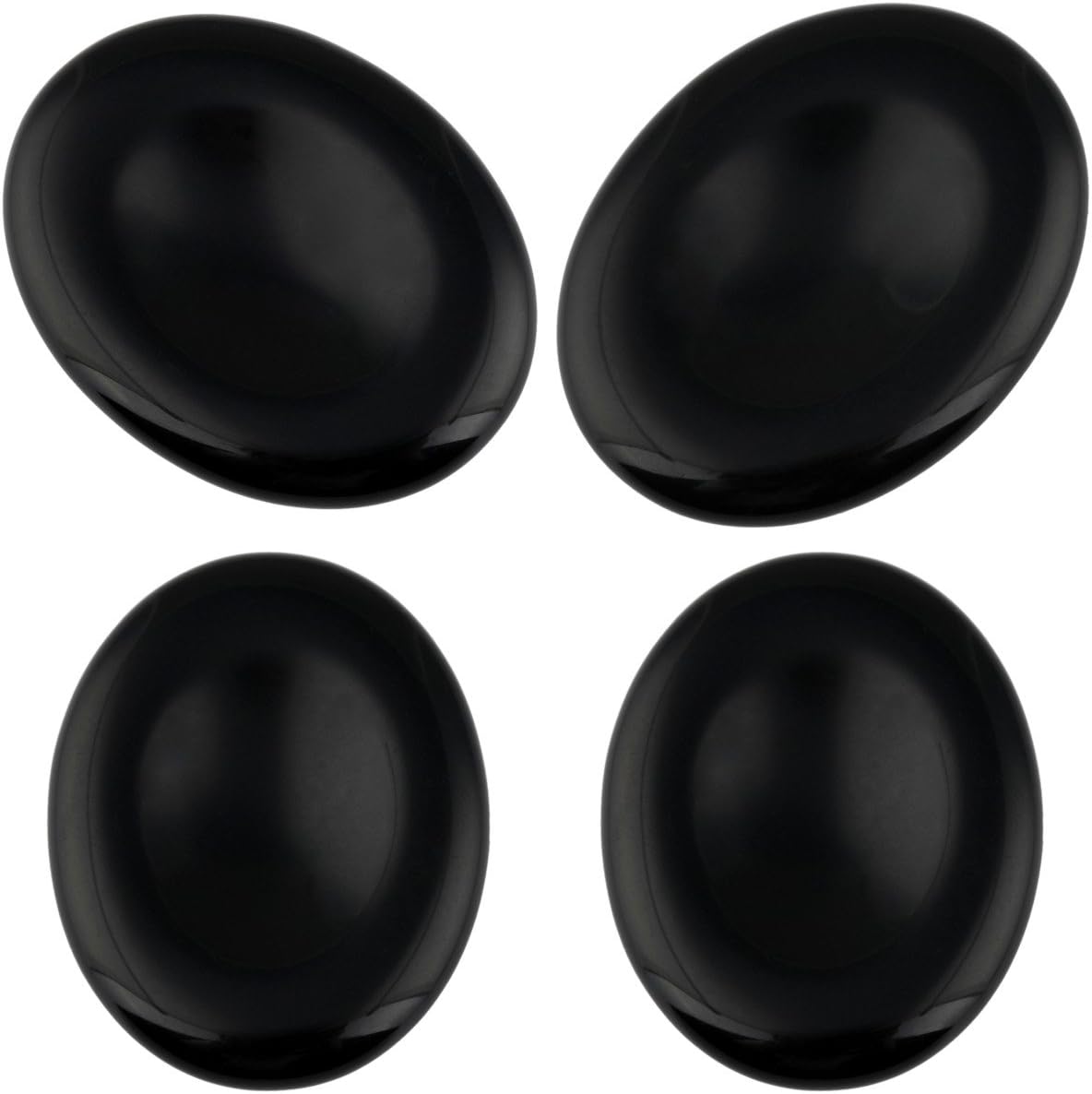 mookaitedecor Black Obsidian Thumb Worry Stone, Pocket Palm Stones Crystal Healing Reiki Stress Relief Pack of 4, Oval Shape