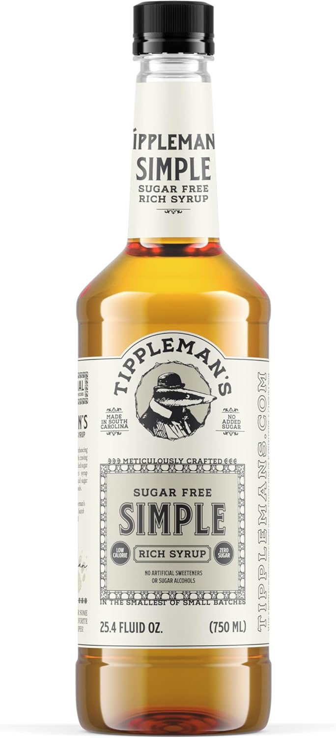 Tippleman's Sugar Free Simple Syrup - Zero-Sugar Allulose Skinny Sweetener - Perfect for Drinks, Cocktails, Coffee, Espresso - Fits Pump - 750ml