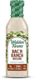 Walden Farms Bac’n Ranch Dressing – Low Carb, Calorie-Free, Gluten-Free, Keto-Friendly, Sugar-Free, Fat-Free, Dairy-Free Smoky Bacon Ranch Flavor – 12 oz Bottle
