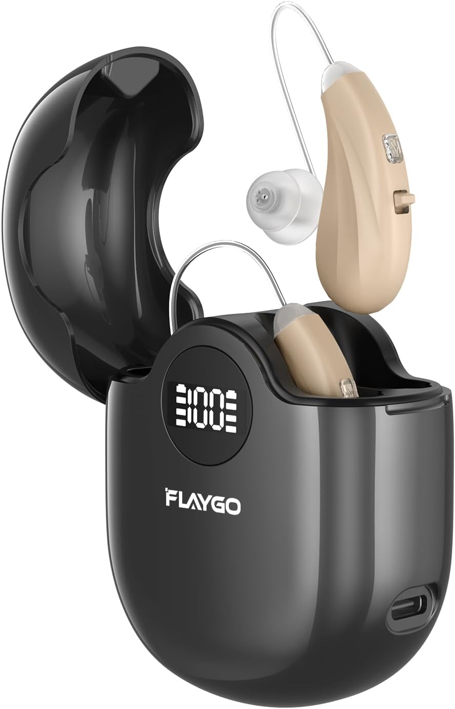 Flaygo Hearing Aids for Seniors,Hearing Aids for People with Hearing Loss, Sound Quality Restoration, Intelligent Noise Reduction, Standby 80h, One-Button Operation, Comfortable Wearing,Beige