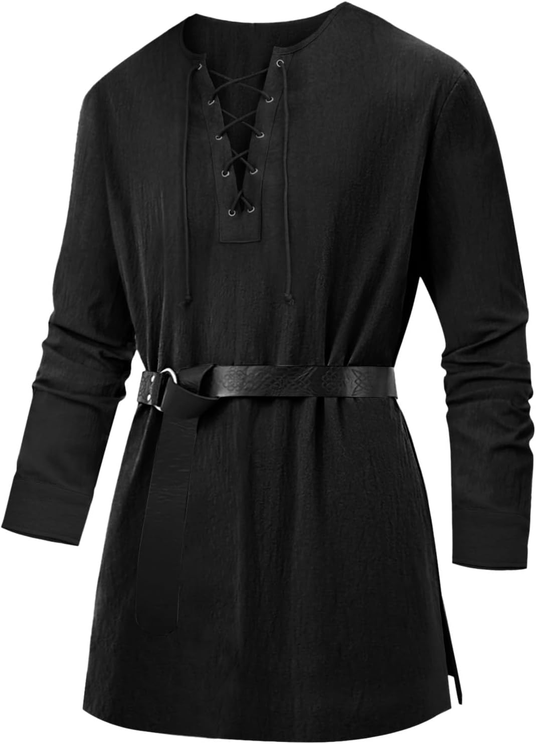 Runcati Mens Medieval Pirate Costume Tunic Renaissance Viking Lace Up Cotton Shirts Knight Warrior LARP Halloween Tops
