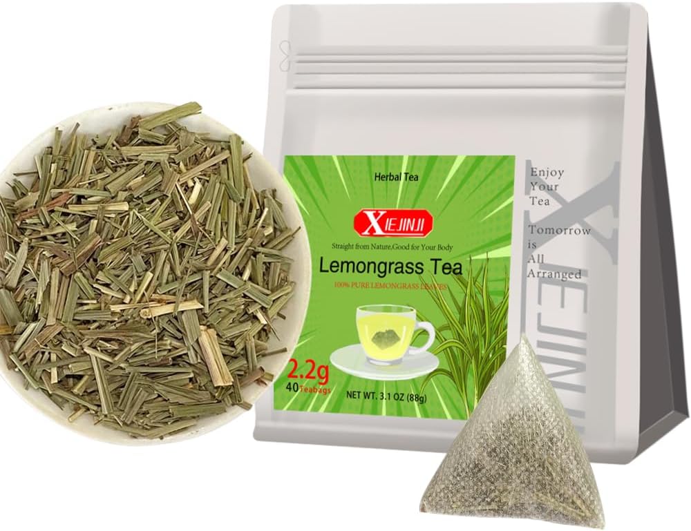 XIEJINJI Lemongrass Tea Bags, 40 Count - Premium Natural Lemongrass Herbal Tea, Caffeine-Free & Non-GMO, Supports Digestion & Relaxation