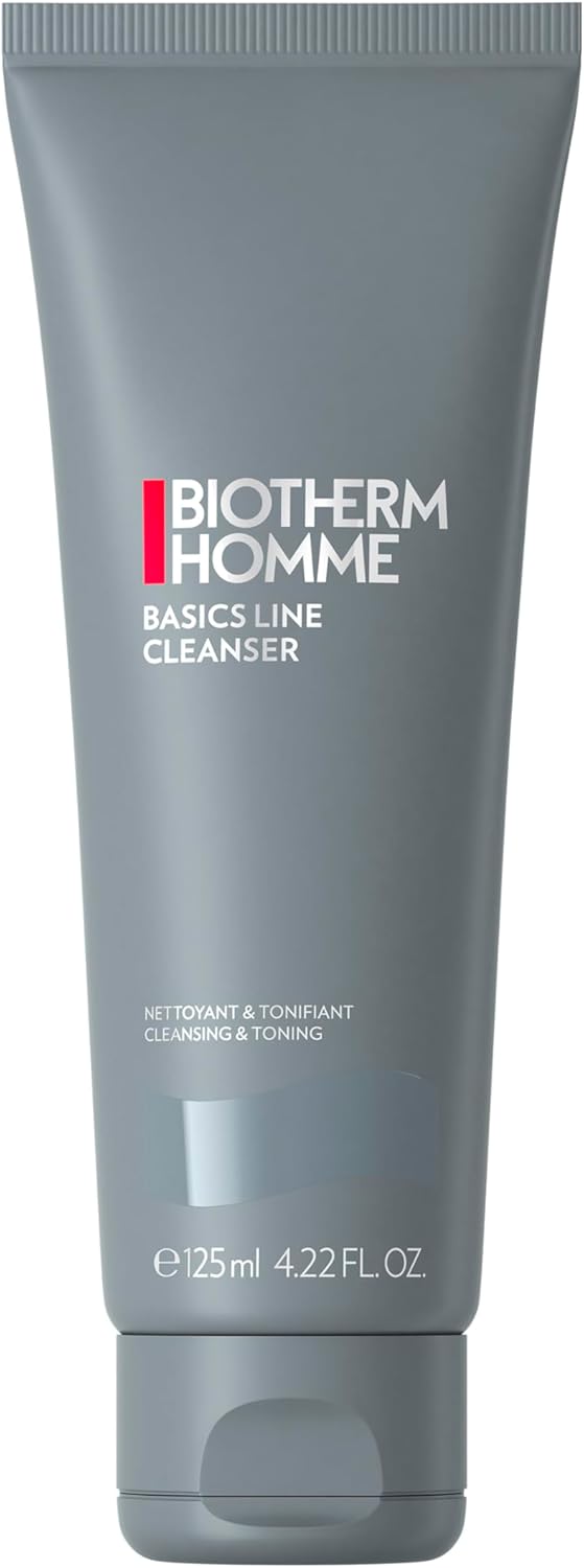 Biotherm Homme Basics Line Cleanser with Biotech Plankton, Gentle Daily Cleansing Gel for Men with Normal Skin, Fresh and Toning Effect, Prepares Skin for Shaving, 4.2 Fl. Oz. Squeeze Tube