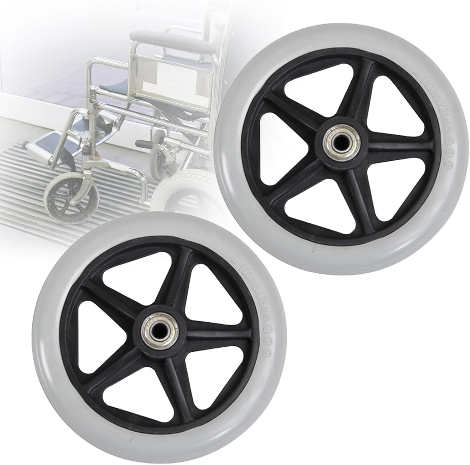 WORDFUN Front Wheelchair Wheels Replacement, 2pcs Solid Wheelchair Caster Wheels, Silent Scrolling Standard Caster Assembly, Puncture-Proof, for The Elderly and Sick, SizesAvailable