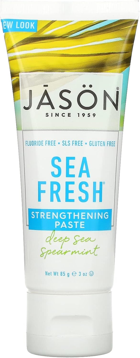 Jason Sea Fresh Strengthening Fluoride-Free Toothpaste, Deep Sea Spearmint, Travel Size, 3 Oz