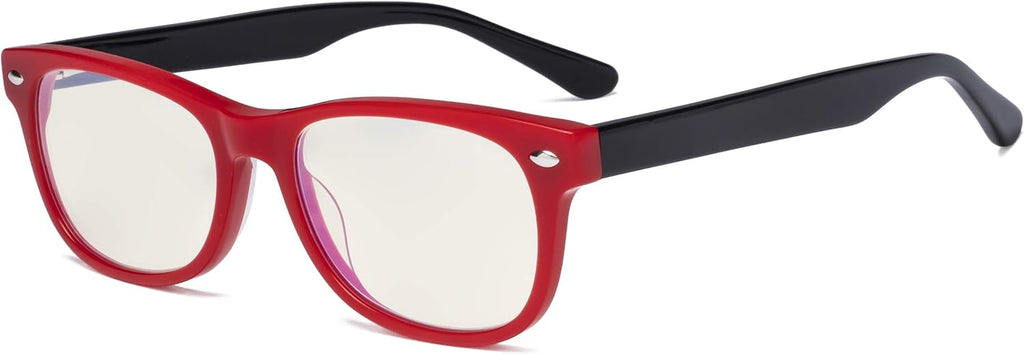Eyekepper Computer Gaming Glasses for Kids - Blue Light Filter UV420 Rays Protection - Boys Girls Anti Glare Digital Glasses for Reading Screen - Red Frame/Black Arm