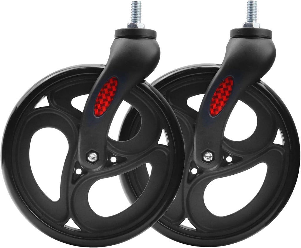 2 Pack 8 Inch Wheelchair Front Wheels Replacement with Front Fork Drive Front Castor Solid Replacement Wheels for Wheelchairs, Rollators, Walkers(Black, 8 Inch)
