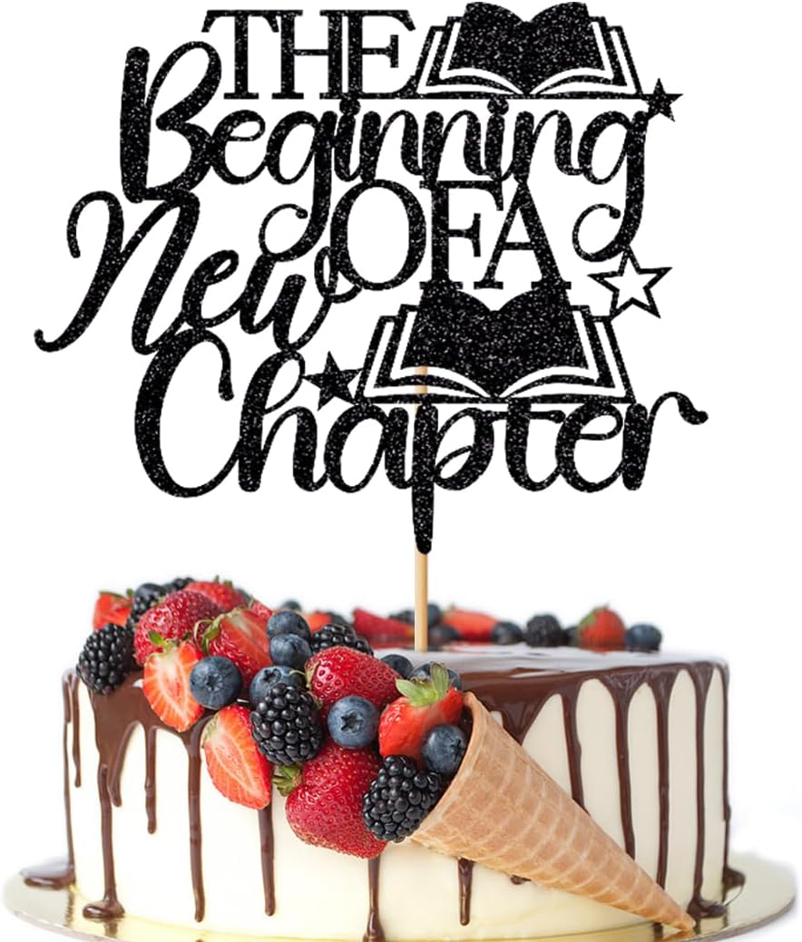 A Sweet Ending to A New Beginning Cake Topper,The Adventure Begins,Farewell Party Decorations,Graduation Retirement Engagement Baby Shower Party Decorations Black Glitter