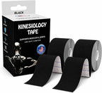 JLB Kinesiology Tape – 2 Rolls, 2 in x 16 ft – KT Tape for Shoulder, Knee, Wrist & Ankle – Waterproof Athletic Tape – Latex-Free Sports Tape for Pain Relief, Muscle Support & Physical Therapy (Black)
