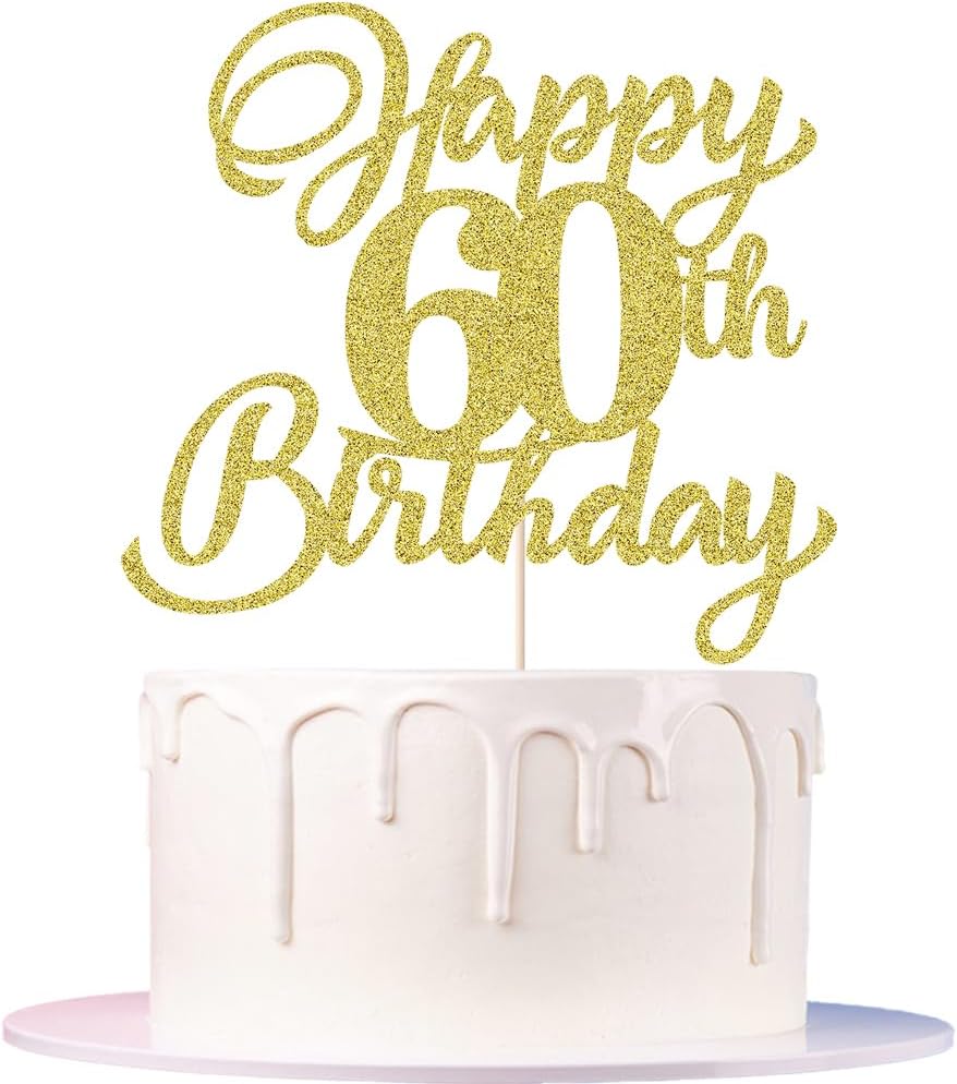 Happy Birthday Cake Topper,for Celebrating Happy Birthday Anniversary Theme Party Cake Decorations (60 gold)