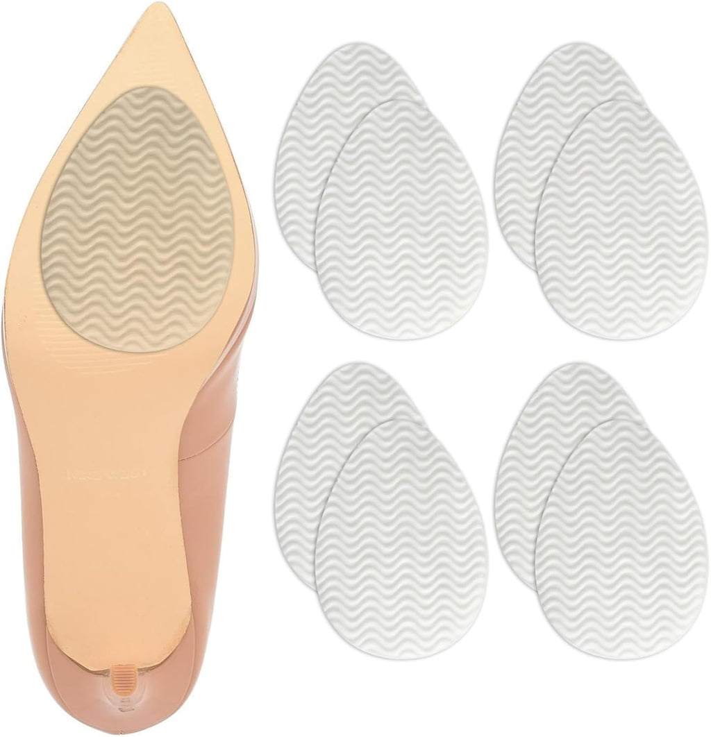 8Pcs Non Slip Shoe Pads, Clear Rubber Anti Slip Shoe Grips Sole Protectors Adhesive for Pumps Stilettos Dress Shoes Invisible Sole Stick Protector for Pointed Toe Soles