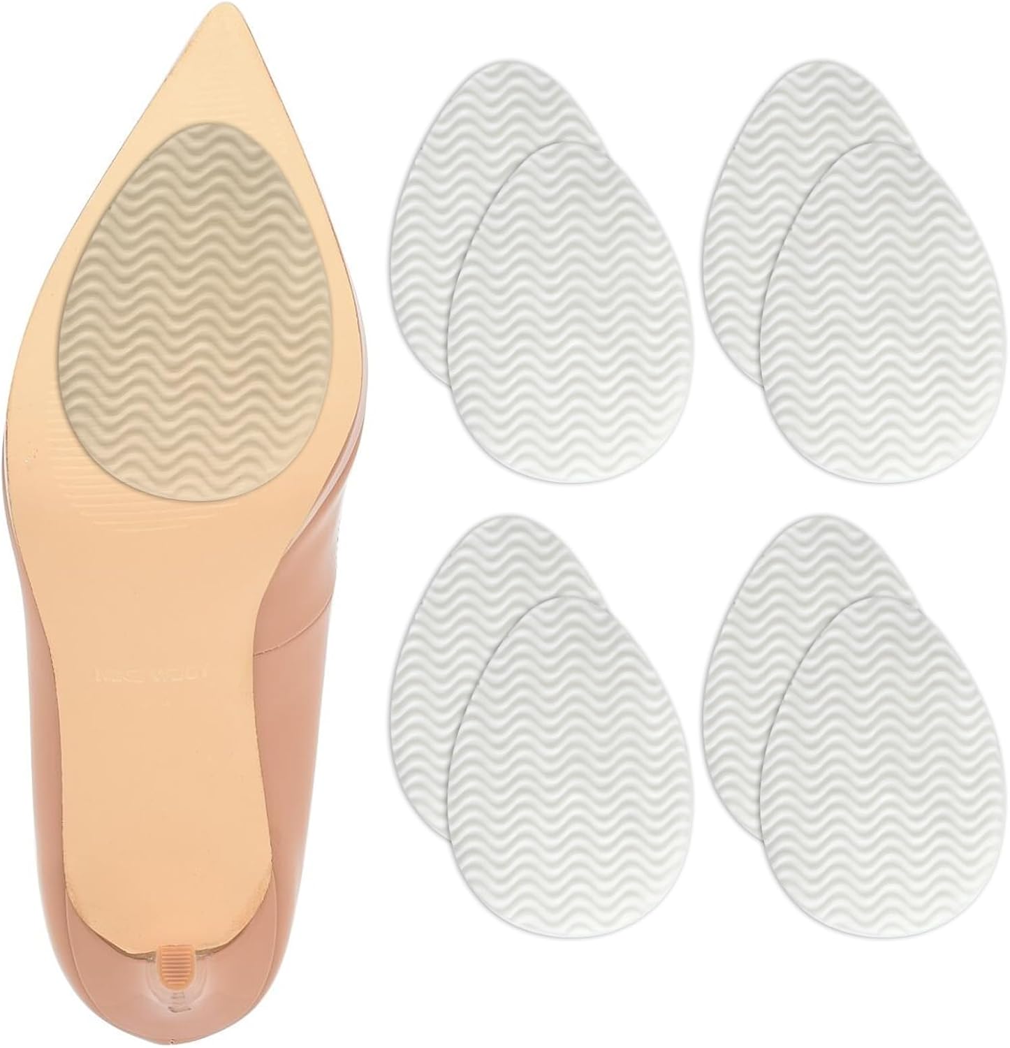 8Pcs Non Slip Shoe Pads, Clear Rubber Anti Slip Shoe Grips Sole Protectors Adhesive for Pumps Stilettos Dress Shoes Invisible Sole Stick Protector for Pointed Toe Soles
