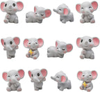 12Pcs Mini Elephant Figurines Miniature Resin Elephants Figures Cute Cake Toppers for DIY Micro Moss Landscapes Terrarium Fairy Garden Party Decorations