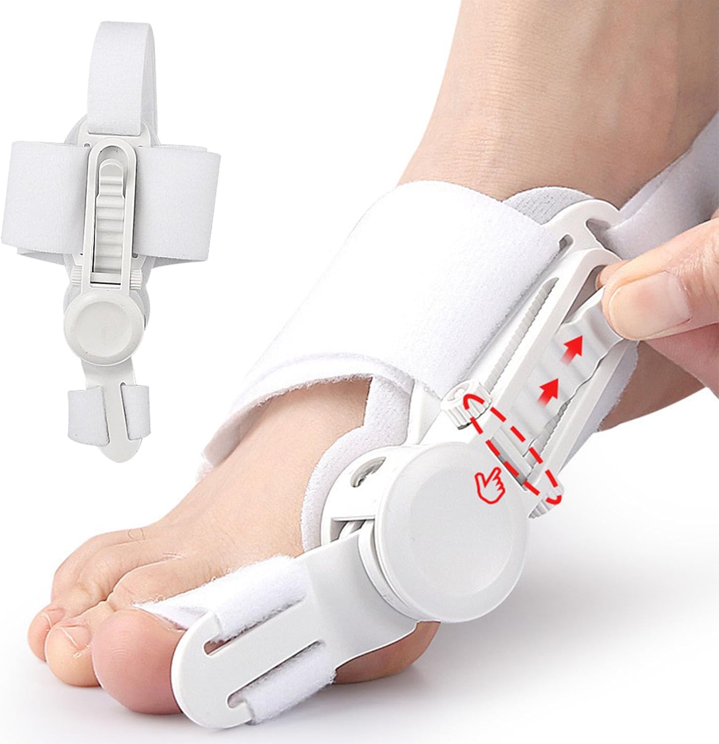 Bunion Corrector for Women & Men - Adjustable Nighttime Big Toe Straightener Bunions Splint with ABS Support for Hallux Valgus Relief Hammer Toe Brace Sleeping Home Use Left/Right Feet - 1PC White