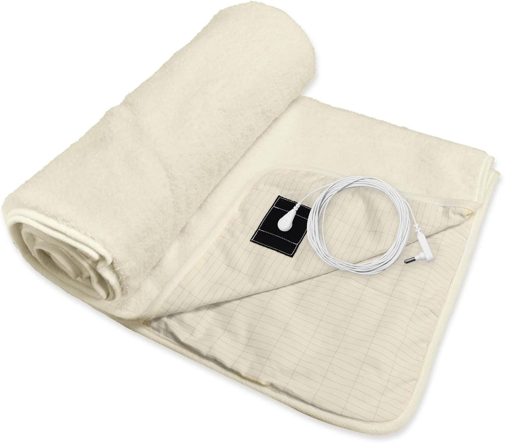 Grounding Blanket,Grounding Blanket Throw,Improve Sleep Energy.Earth Connected Throw Blanket with Silver Fiber,Grounding Blanket for Bed.Grounding Cord Included(50x60 Inch,Beige)