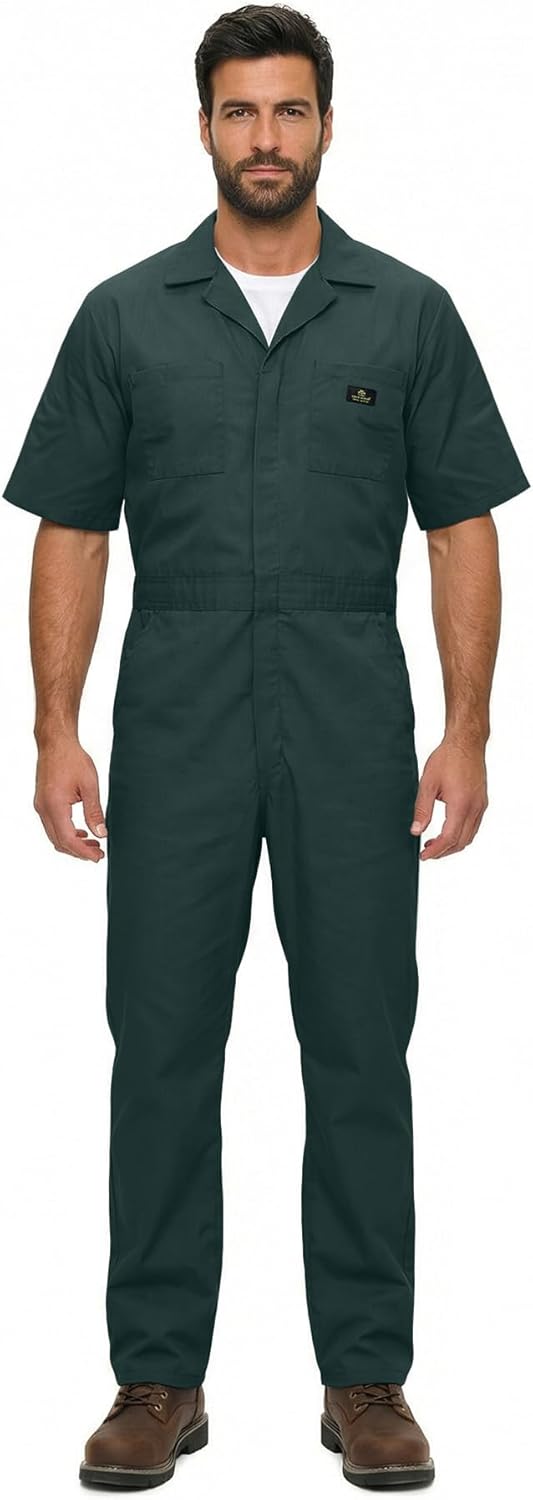 Natural Uniforms Mens Short Sleeve Zip Up Coverall, Stain and Wrinkle Resistant (Hunter Green, X-Large)