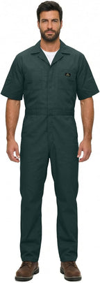 Natural Uniforms Mens Short Sleeve Zip Up Coverall, Stain and Wrinkle Resistant (Hunter Green, X-Large)
