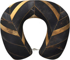 Black Gold Marble Memory Foam Travel Pillow, Soft U-Shaped Neck Support with Washable Cover and Adjustable Snap for Travel & Rest