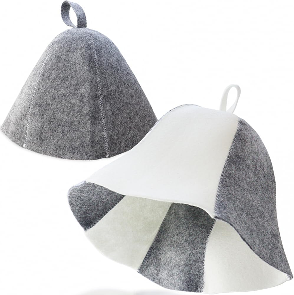 2 Pack Sauna Hat Polished Wool Hat for Sauna Wool Cap for Sauna Banya Bath House Head Protection Ukraine Sauna Hat for Men Russian Banya Hat Unisex Bathroom Accessories for Women White