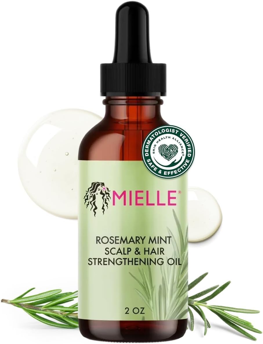 Mielle Organics Rosemary & Mint Hair Oil - Strengthening Biotin Oil Infused Frizzy & Damaged Hair Care - Split Ends & Dry Scalp Treatment to Support Longer, Healthier Strands, 2 Ounce