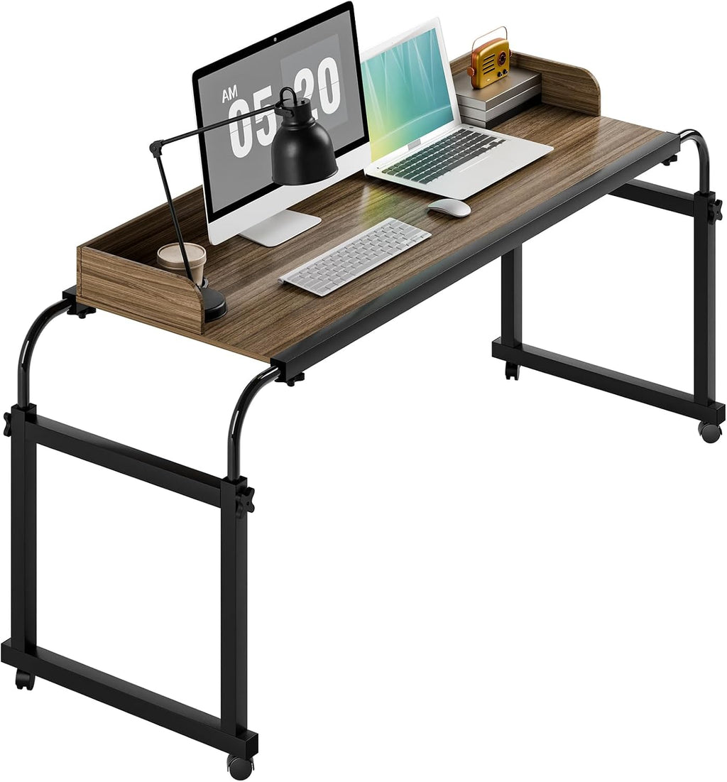 Overbed Table with Wheels, Queen Size Over Bed Desk with Adjustable Height & Length, Over The Bed Rolling Recliner Computer Desk, Mobile Laptop Cart for Bedroom, Living Room, Office, Hospital (47")