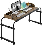 Overbed Table with Wheels, Queen Size Over Bed Desk with Adjustable Height & Length, Over The Bed Rolling Recliner Computer Desk, Mobile Laptop Cart for Bedroom, Living Room, Office, Hospital (47")