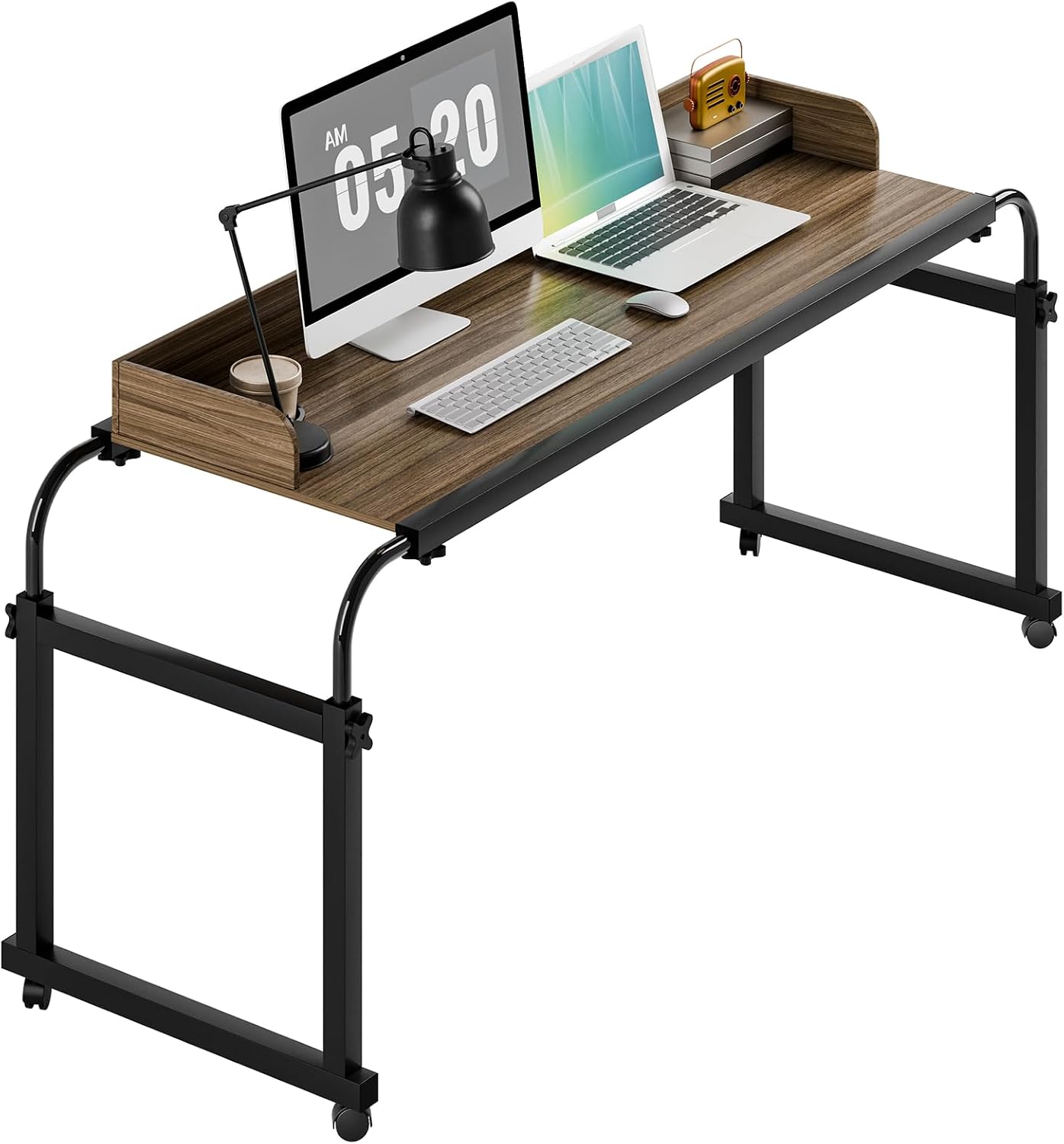 Overbed Table with Wheels, Queen Size Over Bed Desk with Adjustable Height & Length, Over The Bed Rolling Recliner Computer Desk, Mobile Laptop Cart for Bedroom, Living Room, Office, Hospital (47")