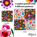40Pcs Fiesta Napkins-Floral Cinco De Mayo Party Supplies One Napkin with 4Patterns Mexican Colorful Flower Disposable Paper Napkins